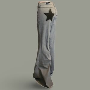 Fashion Nova Women's Gray Star Flared Stretch Denim Jeans Raw Hem Festival Punk✭